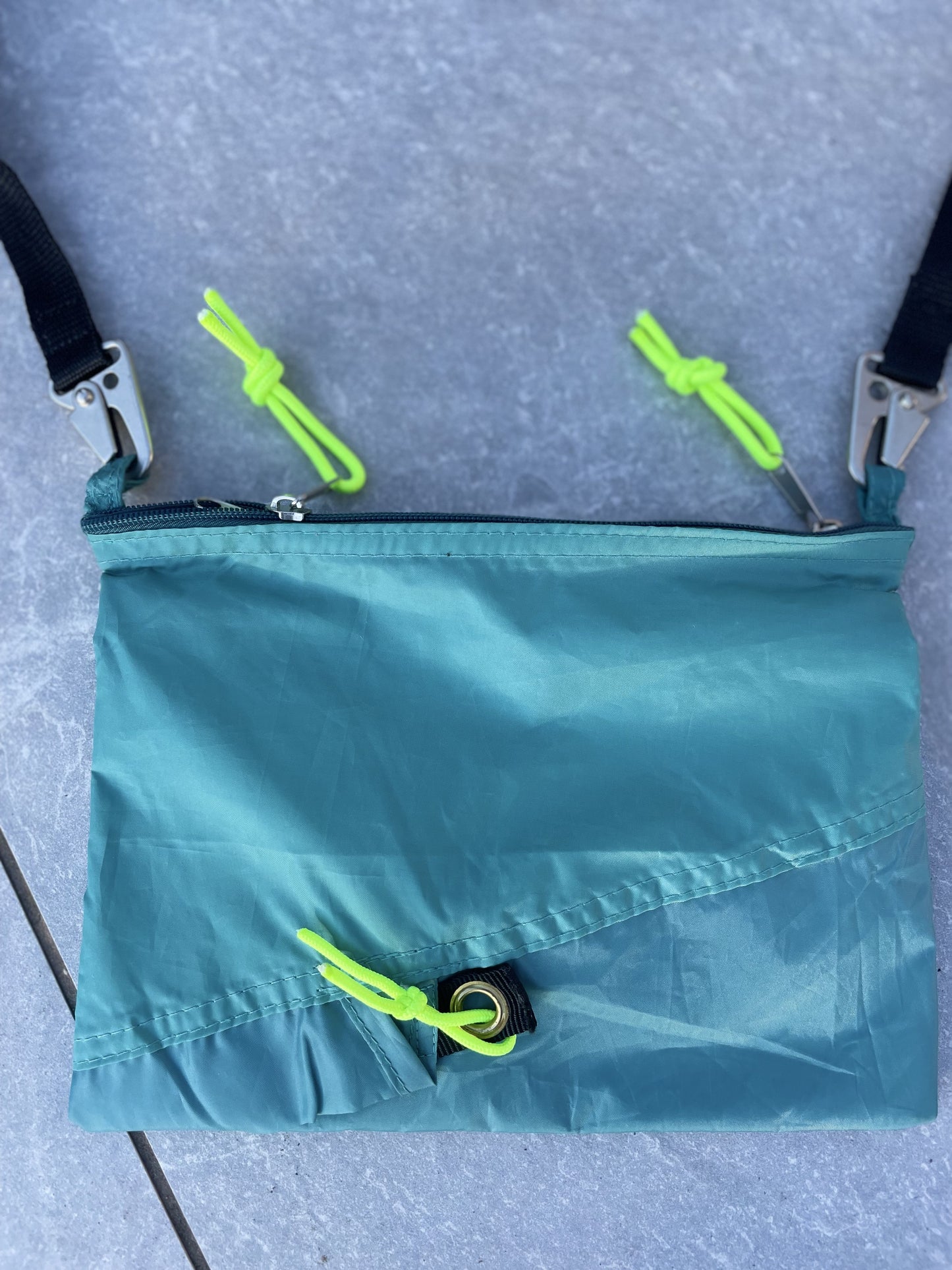 Turquoise Passport Bag with double zip pocket