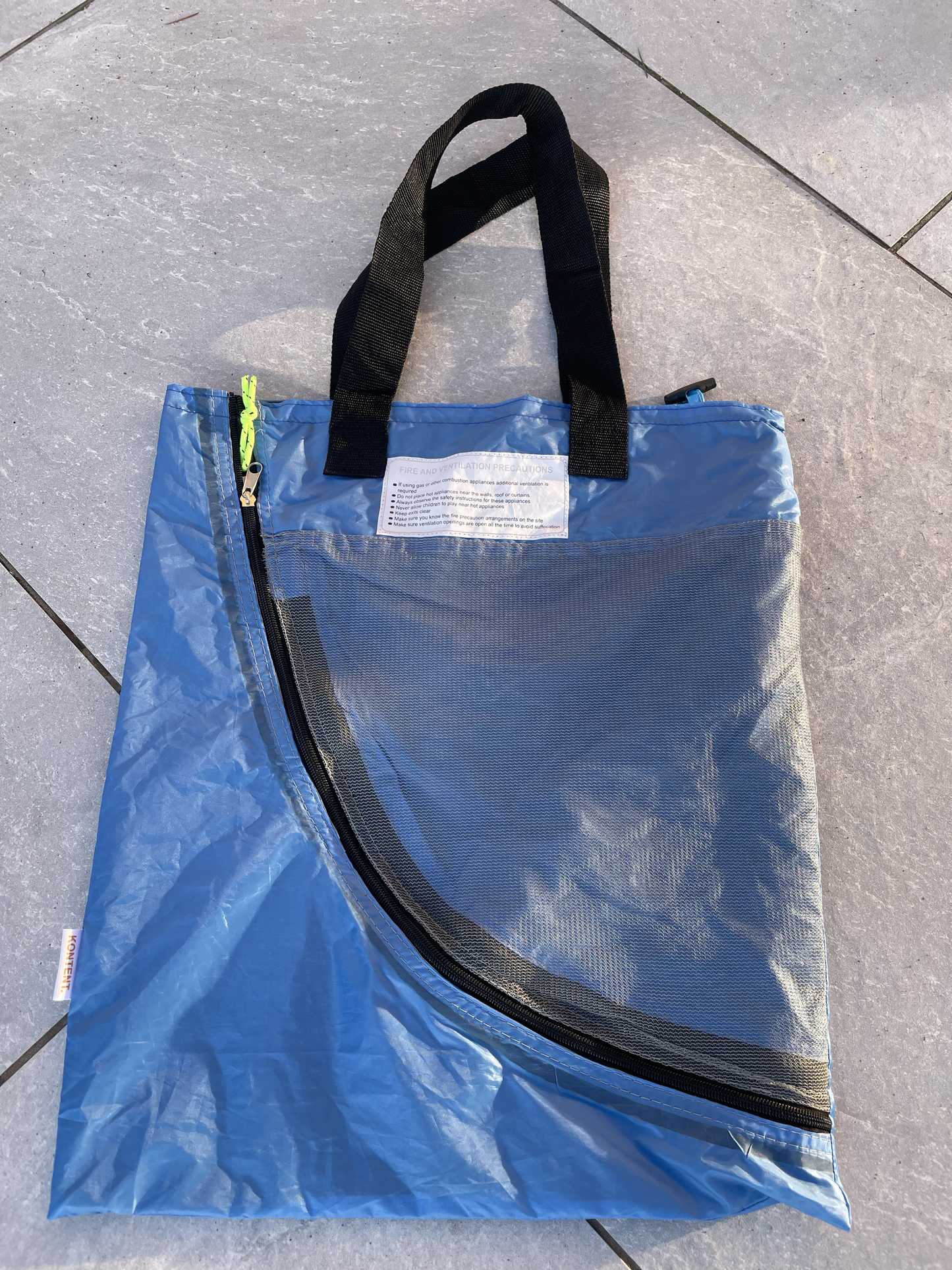 Blue Tote with black curve zip & mesh front pocket