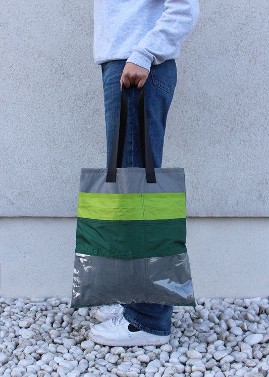 Grey/green/ clear PVC Stripe Tote Bag