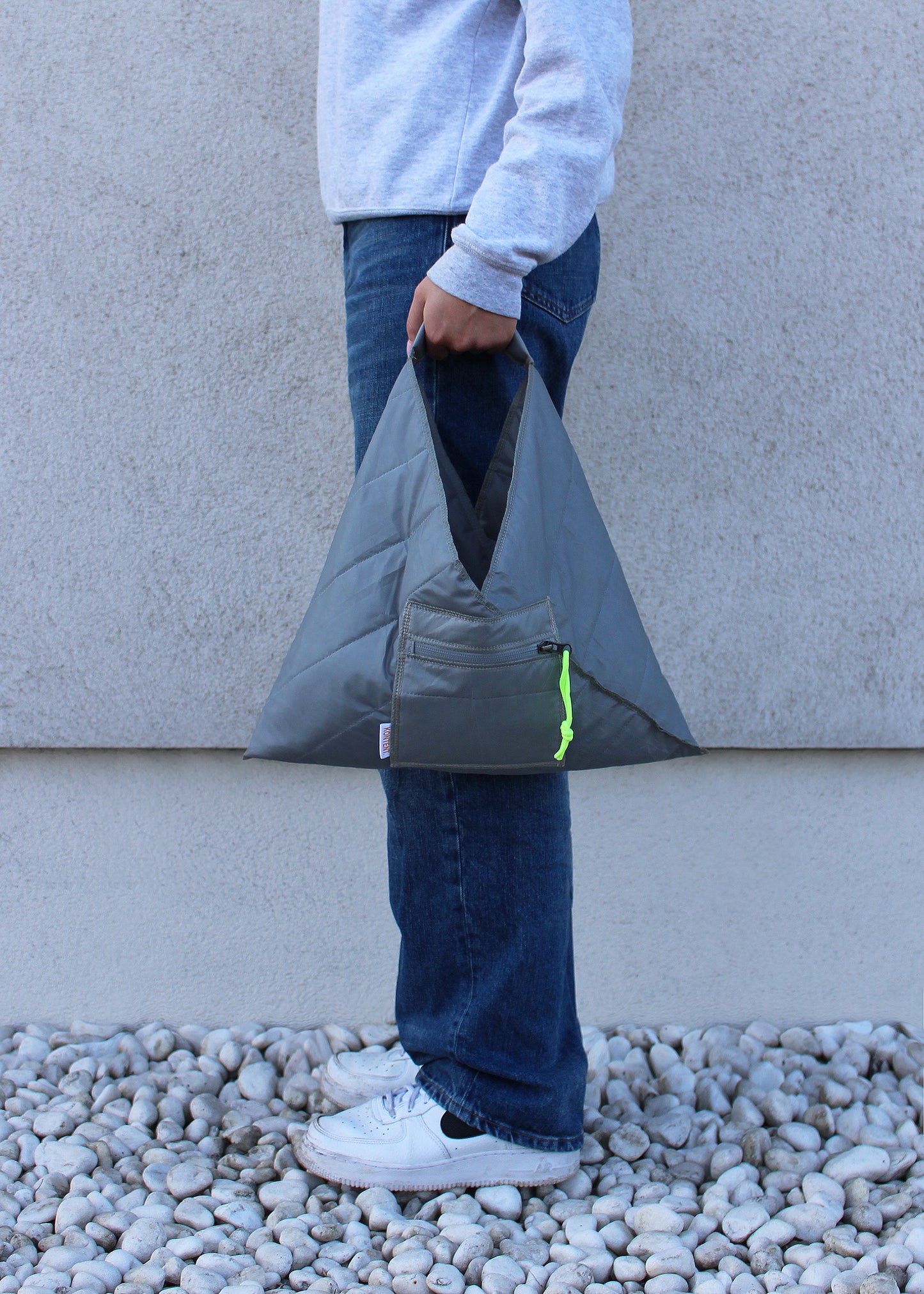 Grey Mini Quilted Triangle Bag