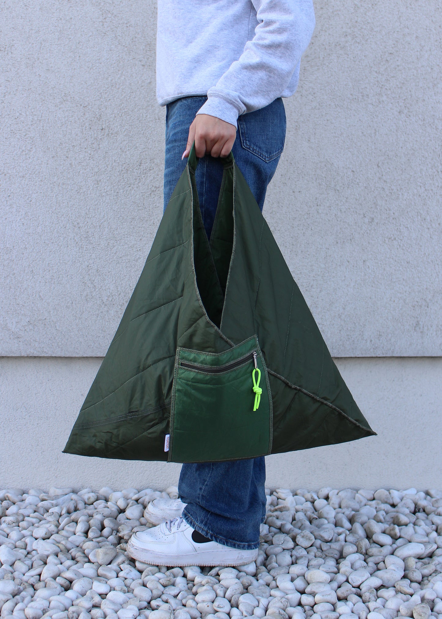 Green Medium Quilted Triangle Bag