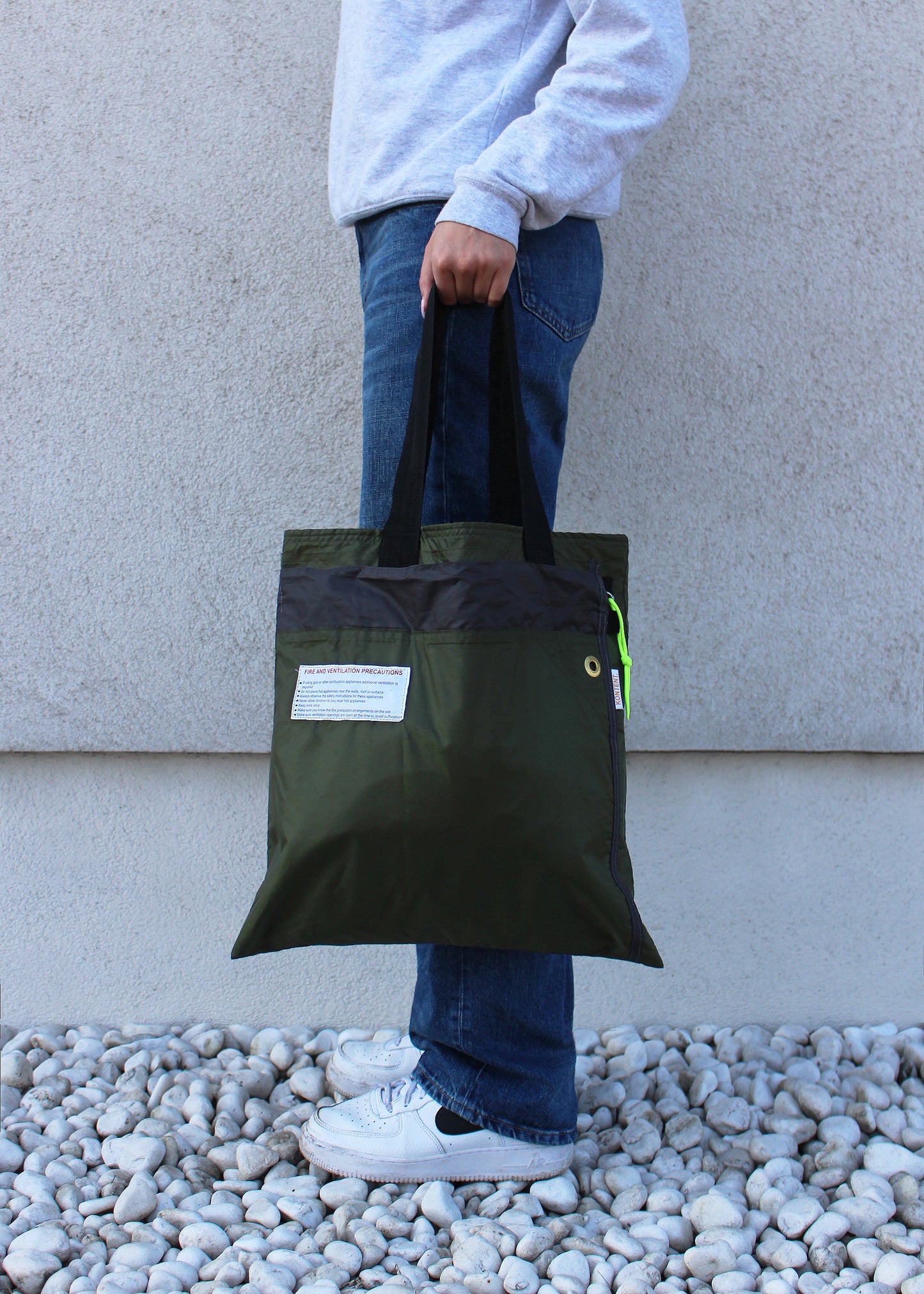 Forest Green Tote with zip pocket & label